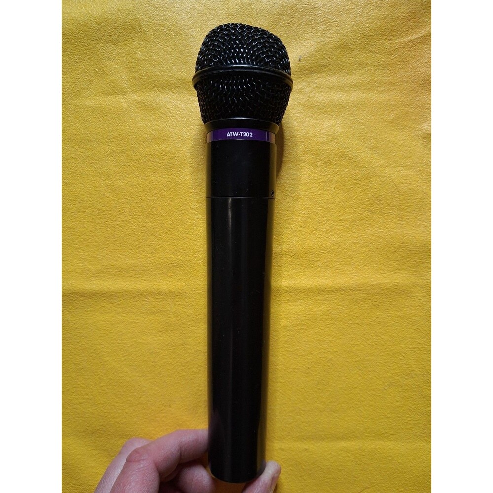 black Audio-Technica ATW-T202 handheld wireless microphone transmitter